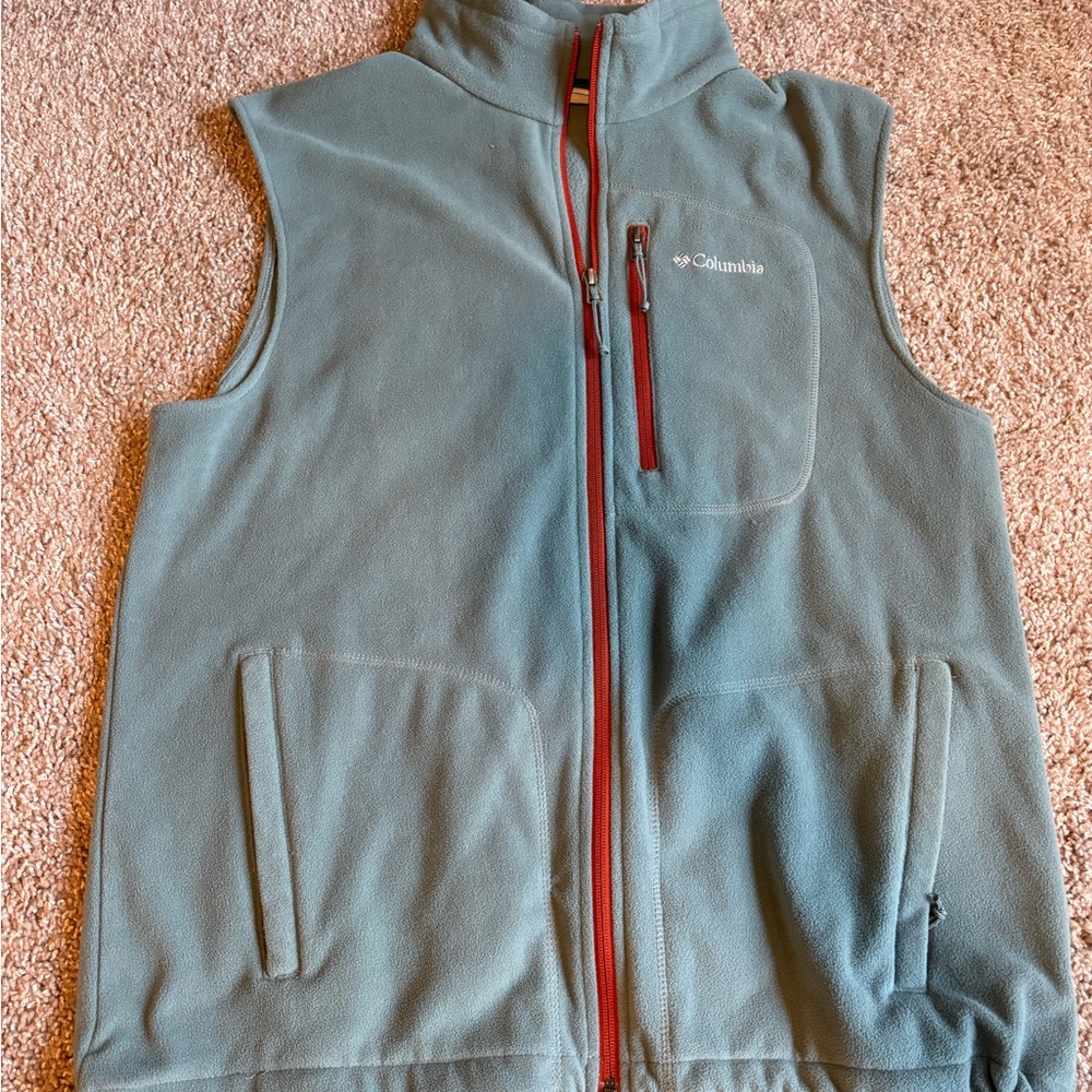 Columbia Teal Fleece Vest with Red Accents